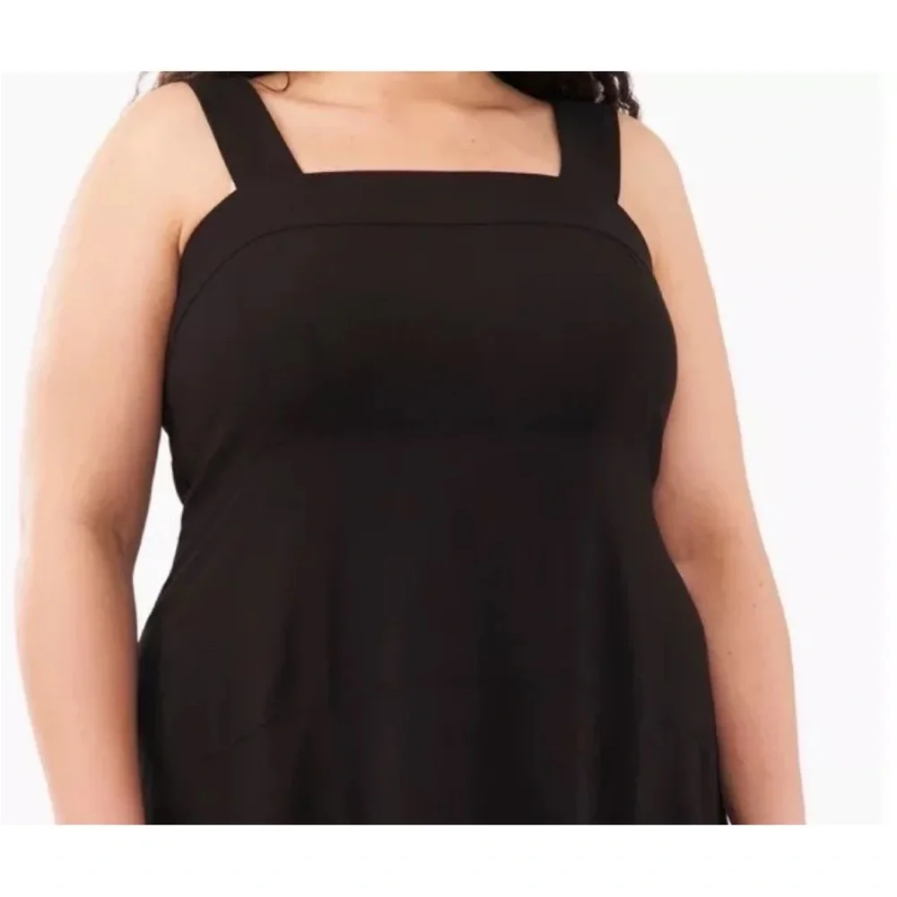 Vince Camuto Smocked Back Challis Tiered Maxi Dress - Black  Plus Size 1X New - Picture 2 of 15